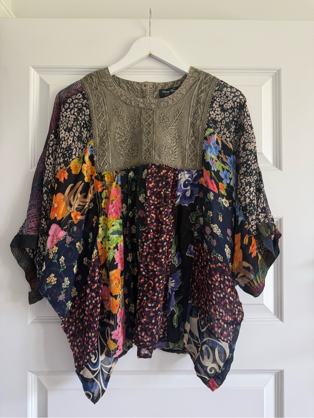 NWT Young Threads Boho Sheer Embroidered Patchwork Top